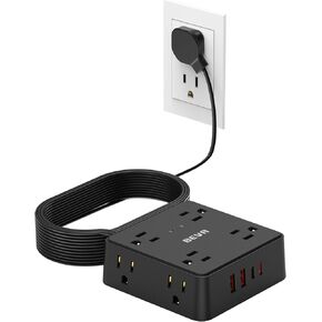 Surge Protector Power Strip, BEVA 5 Ft Flat Plug Extension Cord, 8 AC Outlets and 4 USB Ports(2 USB C), 1875W/15A, 1700 Joules Protection Flat Wall Plug Outlet Extender for Home Office Dorm Essentials