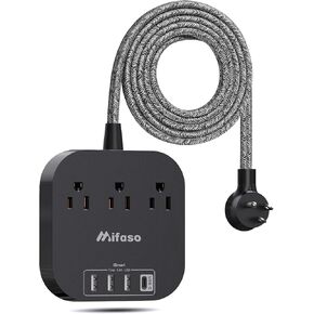 Power Strip with USB C, 3 Outlet 4 USB Ports 4.5A Flat Plug Desktop Charging Station, Non Surge Protector with 5ft Heavy Duty Braided Extension Cord for Cruise Ship Travel Office Home, ETL Listed