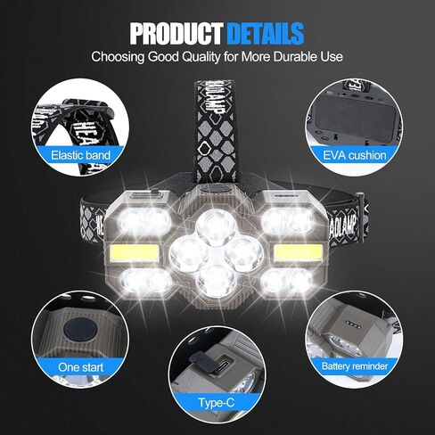 Headlamp Rechargeable, 14 LED 22000 High Lumen Super Bright Head Lamp with Red Light, Waterproof Lightweight Head Light, 8+2 Modes Forehead Head Flashlight for Outdoor Running Hiking Camping Gear in Saudi Arabia