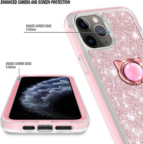 YZB متوافق مع جراب iPhone 11 Pro Max، حماية كاملة للجسم مع [واقي شاشة مدمج]/واقي عدسة الكاميرا/حزام معصم ماسي/حامل حلقي، جراب ممتص للصدمات (ذهبي وردي) in Kuwait