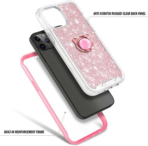 YZB متوافق مع جراب iPhone 11 Pro Max، حماية كاملة للجسم مع [واقي شاشة مدمج]/واقي عدسة الكاميرا/حزام معصم ماسي/حامل حلقي، جراب ممتص للصدمات (ذهبي وردي) in Kuwait