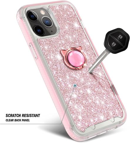 YZB متوافق مع جراب iPhone 11 Pro Max، حماية كاملة للجسم مع [واقي شاشة مدمج]/واقي عدسة الكاميرا/حزام معصم ماسي/حامل حلقي، جراب ممتص للصدمات (ذهبي وردي) in Kuwait