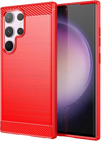 for Samsung Galaxy S24 Ultra Phone case, Shockproof, Scratch Resistant Carbon Fiber Jacket, Soft TPU,for Galaxy S24 Ultra case (Red) in Kuwait