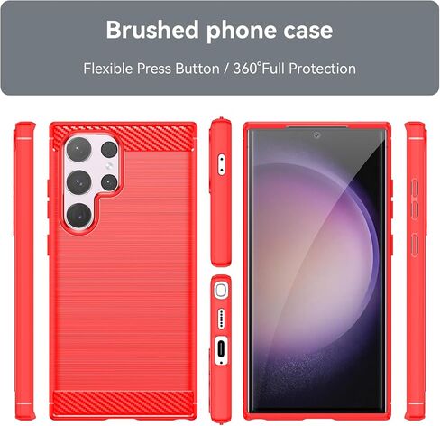 for Samsung Galaxy S24 Ultra Phone case, Shockproof, Scratch Resistant Carbon Fiber Jacket, Soft TPU,for Galaxy S24 Ultra case (Red) in Kuwait