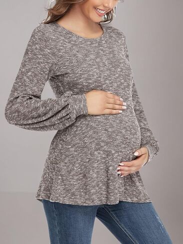 BBHoping Women's Maternity Sweater Tops Long Bishop Sleeves Pregnant Tunics Long Sleeve Winter Pregnancy Peplum Top in Kuwait