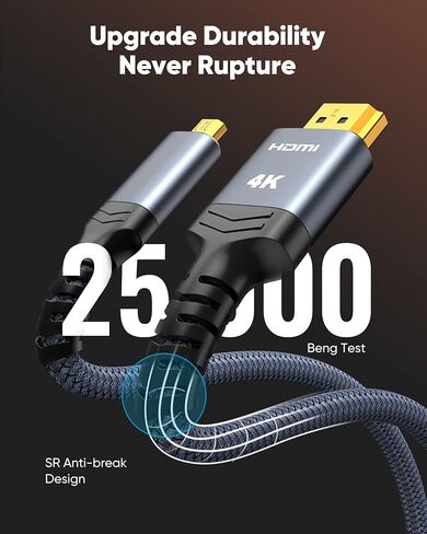 Highwings 4K Micro HDMI to HDMI Cable 10 FT, 4K@60Hz, Micro HDMI Cord HDR Compatible for DSLR Camera, Raspberry Pi, GoPro Hero to TV, Laptop, Computer, Monitor, for Video, Audio, Image, Streaming in Kuwait