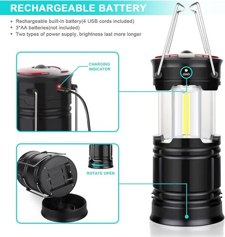 4 Pack Lantern Camping Essentials Lights, Led Flashlight for Power Outages, Tent Lights for Emergency, Survival Gear and Supplies for Hurricane, Rechargeable and Battery Powered Operated Lamp in Saudi Arabia