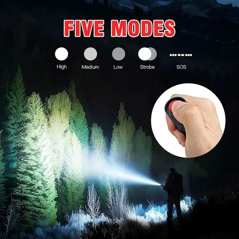 HAUSBELL LED Flashlight High Lumens,Bright, Zoomable, Waterproof, Powerful, Emergency Tactical A100 LED Flashlights for Home and 5 Modes, Flashlight for Camping Gear、Hiking、Walking（2Pack） in Saudi Arabia