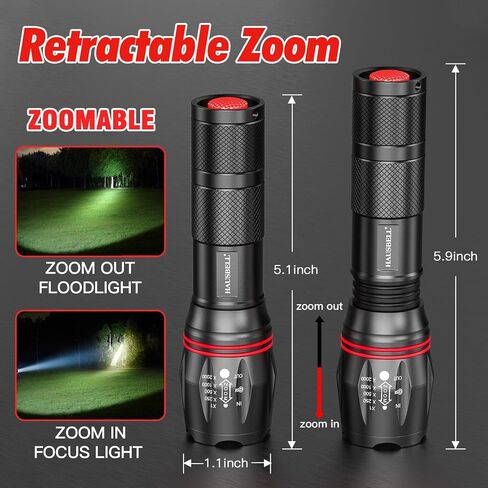 HAUSBELL LED Flashlight High Lumens,Bright, Zoomable, Waterproof, Powerful, Emergency Tactical A100 LED Flashlights for Home and 5 Modes, Flashlight for Camping Gear、Hiking、Walking（2Pack） in Saudi Arabia