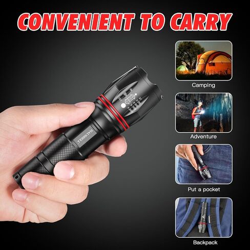 HAUSBELL LED Flashlight High Lumens,Bright, Zoomable, Waterproof, Powerful, Emergency Tactical A100 LED Flashlights for Home and 5 Modes, Flashlight for Camping Gear、Hiking、Walking（2Pack） in Saudi Arabia