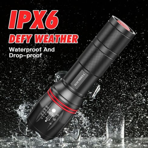 HAUSBELL LED Flashlight High Lumens,Bright, Zoomable, Waterproof, Powerful, Emergency Tactical A100 LED Flashlights for Home and 5 Modes, Flashlight for Camping Gear、Hiking、Walking（2Pack） in Saudi Arabia