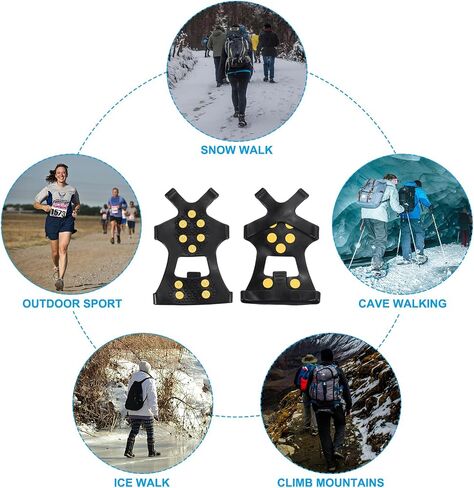 PATIKIL Ice Cleats, Anti-Slip Snow Traction Cleat 10 Steel Studs Crampons Universal Gripper Spikes Claw for Shoes and Boots in Saudi Arabia