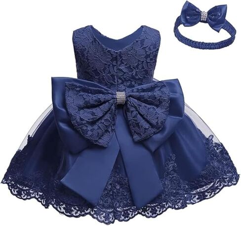 0-2T Big Bowknot Toddler Baby Girls Photo Shoot Pageant Party Lace Dress with Headwear in Saudi Arabia