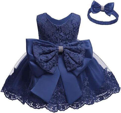 0-2T Big Bowknot Toddler Baby Girls Photo Shoot Pageant Party Lace Dress with Headwear in Saudi Arabia