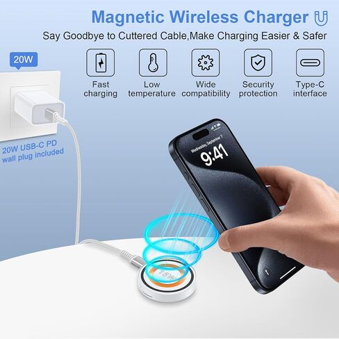 Magsafe Charger Android Magnetic Wireless Charger Samsung Fast Charging for Samsung Galaxy S24 Ultra Plus S23 FE S22 S21, Pixel 9Pro/8/7/6/5, 15W Wireless Charging Pad Stand Station+20W Type-C Adapter in Saudi Arabia