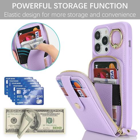 for iPhone 13 Pro Max Case with Card Holder for Women,for iPhone 13 Pro Max Crsosbody Case with Strap Lanyard,12 Pro Max Wallet Case,Zipper Stand Ring Phone Case with Coin Pocket-Beige in Kuwait