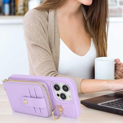 for iPhone 13 Pro Max Case with Card Holder for Women,for iPhone 13 Pro Max Crsosbody Case with Strap Lanyard,12 Pro Max Wallet Case,Zipper Stand Ring Phone Case with Coin Pocket-Beige in Kuwait