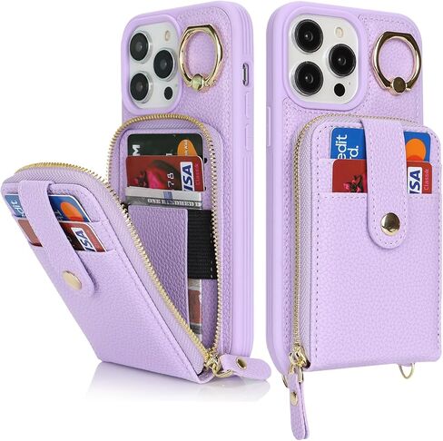for iPhone 13 Pro Max Case with Card Holder for Women,for iPhone 13 Pro Max Crsosbody Case with Strap Lanyard,12 Pro Max Wallet Case,Zipper Stand Ring Phone Case with Coin Pocket-Beige in Kuwait