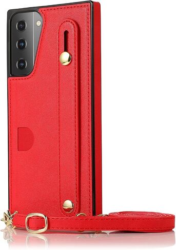 Samsung Galaxy S21 Wallet Case,CCSmall Removable Adjustable Leather Strap Crossbody Card Holders Case Neck Strap Lanyard Purse Shoulder Strap w/Kickstand Purse Case for Samsung Galaxy S21 5G KB Black in Saudi Arabia