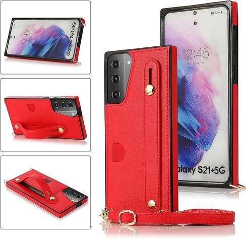 Samsung Galaxy S21 Wallet Case,CCSmall Removable Adjustable Leather Strap Crossbody Card Holders Case Neck Strap Lanyard Purse Shoulder Strap w/Kickstand Purse Case for Samsung Galaxy S21 5G KB Black in Saudi Arabia