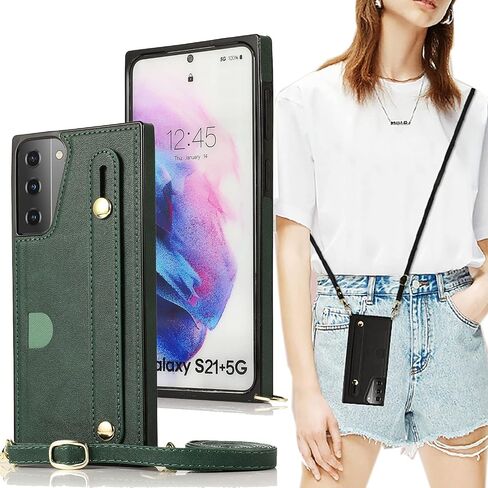 Samsung Galaxy S21 Wallet Case,CCSmall Removable Adjustable Leather Strap Crossbody Card Holders Case Neck Strap Lanyard Purse Shoulder Strap w/Kickstand Purse Case for Samsung Galaxy S21 5G KB Black in Saudi Arabia