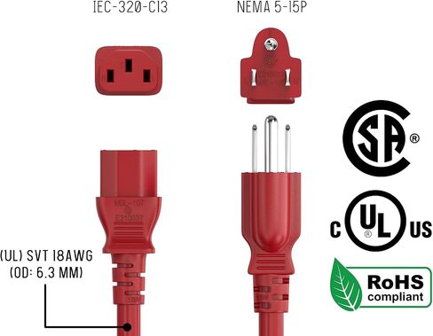 CableLeader 1.5ft 18 AWG سلك طاقة عالمي IEC320 C13 إلى NEMA 5-15P، سلك طاقة تمديد، متوافق مع أجهزة الكمبيوتر والشاشات والطابعات وأجهزة التلفزيون، أسود in Saudi Arabia