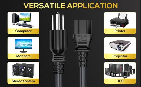 Cable Leader 5ft 18 AWG Universal Power Cord IEC320 C13 to NEMA 5-15P, Compatible with Computers, Monitors, Printers & TVs, Black in Kuwait