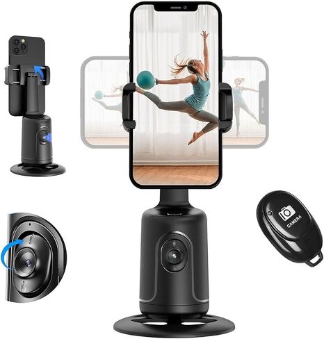 Auto Face Tracking Tripod 360° Rotation - Auto Tracking Phone Holder with Remote, No App, Smart Shooting Phone Holder Moving Tripod for iPhone Content Creator Essentials for Video Live Vlog (Black) in Saudi Arabia