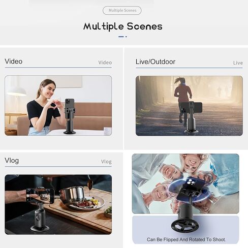 Auto Face Tracking Tripod 360° Rotation - Auto Tracking Phone Holder with Remote, No App, Smart Shooting Phone Holder Moving Tripod for iPhone Content Creator Essentials for Video Live Vlog (Black) in Saudi Arabia