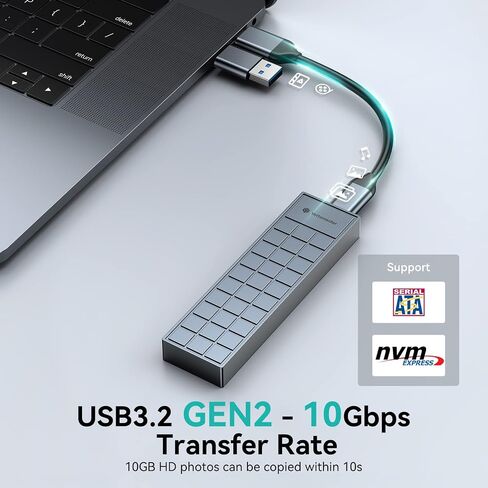 Yottamaster M.2 NVMe SATA Enclosure, USB C 10Gbps NVMe SSD Enclosure for 2230/42/60/80 NVMe/SATA M-Key & B+M Key SSD Up to 4TB, Aluminum M.2 Enclosure Adapter with Heatsink [HP6-Grey] in Saudi Arabia