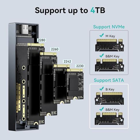 Yottamaster M.2 NVMe SATA Enclosure, USB C 10Gbps NVMe SSD Enclosure for 2230/42/60/80 NVMe/SATA M-Key & B+M Key SSD Up to 4TB, Aluminum M.2 Enclosure Adapter with Heatsink [HP6-Grey] in Saudi Arabia