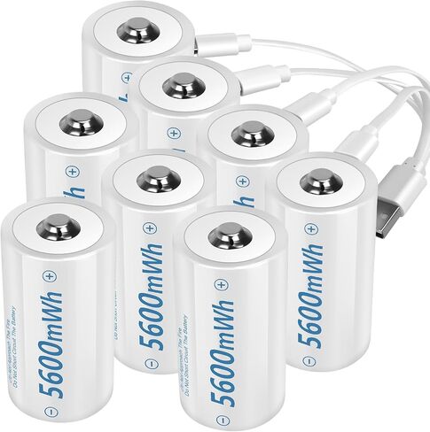 Rechargeable Lithium D Batteries with 4 in 1 USB-C Charging Cable,1.5V D Size Cell Battery 5600mWh for Flashlight Toys & floodlight (4 Pack) in Saudi Arabia