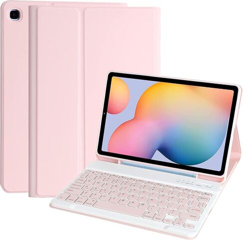 Keyboard Case for Samsung Galaxy Tab S6 Lite 10.4 Inch 2022/2020, Galaxy Tab S6 Lite SM-P610/P613/P615/P619 Tablet Cover Case with Detachable Wireless Keyboard S Pen Holder, Pink in Kuwait