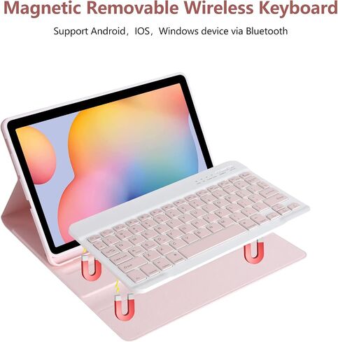 Keyboard Case for Samsung Galaxy Tab S6 Lite 10.4 Inch 2022/2020, Galaxy Tab S6 Lite SM-P610/P613/P615/P619 Tablet Cover Case with Detachable Wireless Keyboard S Pen Holder, Pink in Kuwait