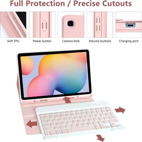 Keyboard Case for Samsung Galaxy Tab S6 Lite 10.4 Inch 2022/2020, Galaxy Tab S6 Lite SM-P610/P613/P615/P619 Tablet Cover Case with Detachable Wireless Keyboard S Pen Holder, Pink in Kuwait