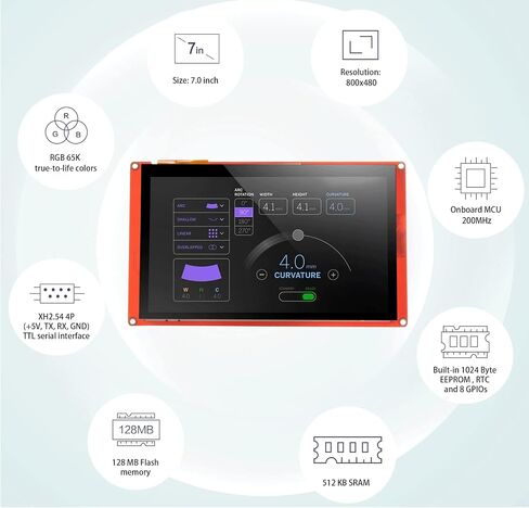 Nextion 7.0″ HMI Display Intelligent Series NX8048P070-011C Capacitive LCD-TFT Touch Screen 800 * 480 Support Video Audio Animation Play Functions and RTC Function, Suitable for Vehicle HMI. in Saudi Arabia