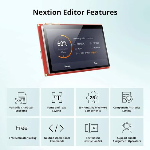 Nextion 7.0″ HMI Display Intelligent Series NX8048P070-011C Capacitive LCD-TFT Touch Screen 800 * 480 Support Video Audio Animation Play Functions and RTC Function, Suitable for Vehicle HMI. in Saudi Arabia