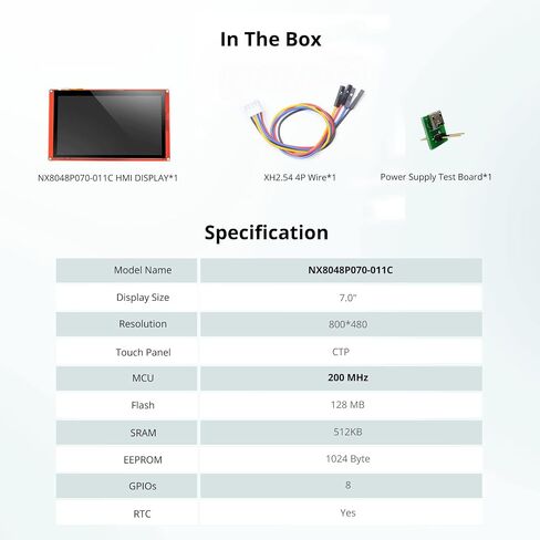 Nextion 7.0″ HMI Display Intelligent Series NX8048P070-011C Capacitive LCD-TFT Touch Screen 800 * 480 Support Video Audio Animation Play Functions and RTC Function, Suitable for Vehicle HMI. in Saudi Arabia