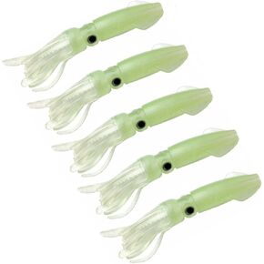 Soft Luminous Octopus Trolling Saltwater Bait Squid Skirt Fishing Lures Glow in Dark,4.13inch,(Green 5pcs)