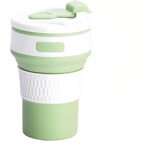 Collapsible Cup, Collapsible Cup with Lid Travel Coffee Tumbler Reusable Silicone Travel Cup for Hot and Cold Drinks for Camping and Hiking (Green, 12.35oz/350ml)