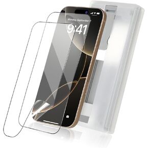 Screen Protector for iPhone 16 Pro 6.3 Inch with Quick Install Tool, 2 Pack Ceramic Electroplated iPhone 16 Pro Screen Protector, Anti-Fingerprint, No Edge Chipping, Ultra-Clear