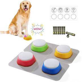 Voice Recording Button, Dog Buttons for Communication, 4 PCS Dog Clicker Pet Talking Button Set Gifts for Beginner (Battery Included)