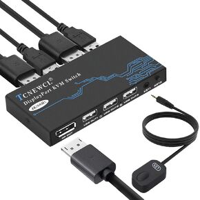 KVM Switch DisplayPort, 2 Port DP KVM Switch for 1 HD Monitor 2 Computers to Share 3 USB 2.0 Device Keyboard Mouse Printer, Support 4K@60Hz, Included 2 DP and 2 USB Cables