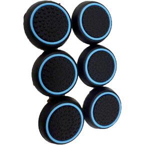 6 PCS Black with Blue Controller Thumbstick Caps Replacement Silicone Touch Controller Rocker Cover for PS3 / PS4 / PS5