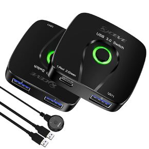 USB C Switch 2 in 1 Out/1 in 2 Out Bi Directional USB C Switcher Selector for 2 Laptops Share 1 USB Device, 4K@60Hz/10Gbps Data Transfer and 100W PD Charging, Wired Control and 2 UBS C Cables