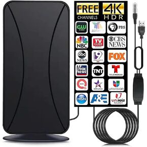TV Antenna-2024 Upgraded HD Digital Indoor/Outdoor TV Antenna Up 600+ Miles Digital HDTV Antenna for Smart TV Free Local Channels 4K HD 1080P All TV's 36ft Coax Cable/AC Adapter