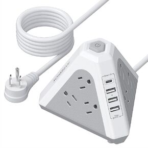 Tower Surge Protector Power Strip, NVEESHOX 9 AC Outlets with 4 USB Ports (1 USB C) 3-Side Triangle Outlets with USB Ports,6.5 Ft,Flat Plug, Charging Station with Surge Protection