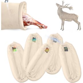 Pack 5 of Elk Game Bags with Reflective Strips,Reusable Stretchy Game Meat Bags - Breathable, Durable Nylon Polyester Cotton Blend (White)
