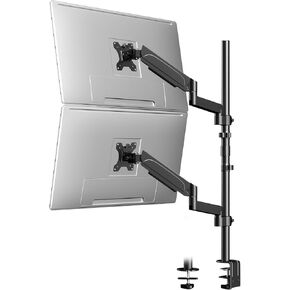 Dual Monitor Arm Vertical - Monitor Stand Desk Mount for 2 Screens up to 32 inches and 19.8lbs, Super Long Pole with Full Motion Adjustable Arm, VESA 75/100MM