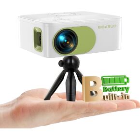 Mini Projector Battery Powered with Bluetooth - Native HD 1080P Rechargeable Projector, Portable Outdoor Movie Projectors with Tripod, Compatible with Smartphone, HDMI, USB, AV, Fire Stick, PS5